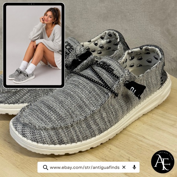 Hey Dude Shoes - Hey Dude Wendy Stretch Yin Yang Grey Knit Slip On Loafer Shoe 121413351 Womens 9